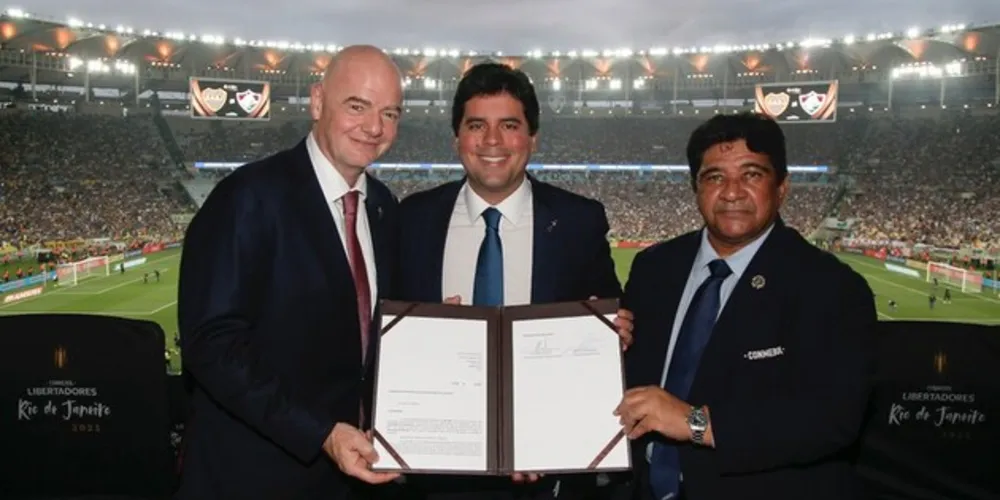 Gianni Infantino, presidente da FIFA; André Fufuca, ministro do Esporte; Ednaldo Rodrigues, presidente da CBF