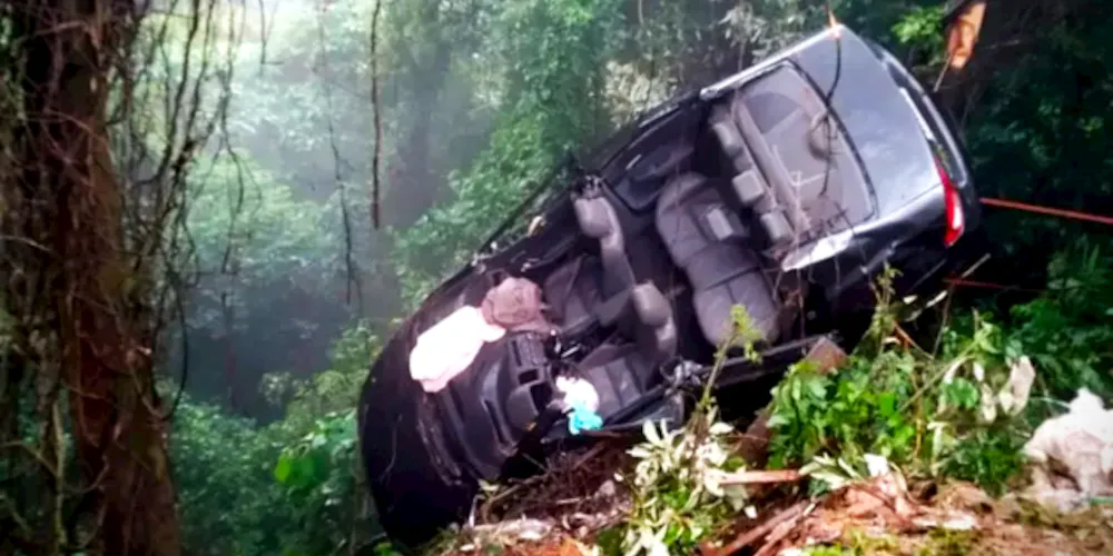 Apenas uma roda ficou presa à árvore, impedindo uma tragédia