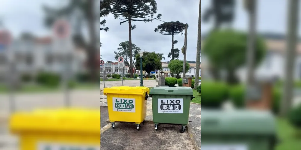 Lixeiras amarelas estão sendo instaladas ao lado dos coletores verdes