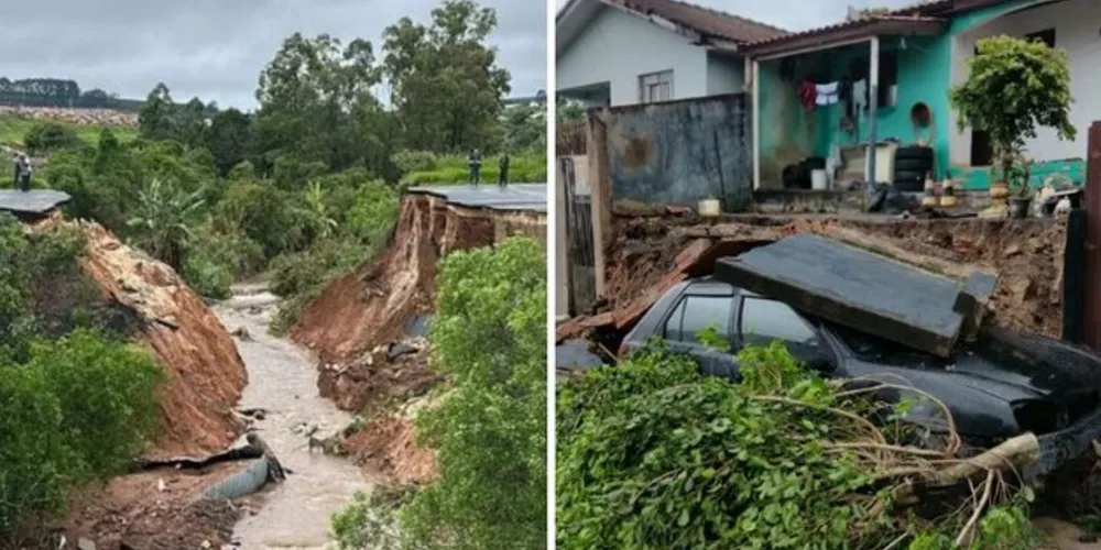 Estragos atingiram diferentes regiões da cidade no último sábado. Parte do asfalto cedeu na PR-251, na altura do km 214