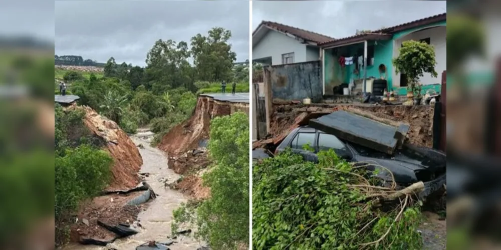 Estragos atingiram diferentes regiões da cidade no último sábado. Parte do asfalto cedeu na PR-251, na altura do km 214