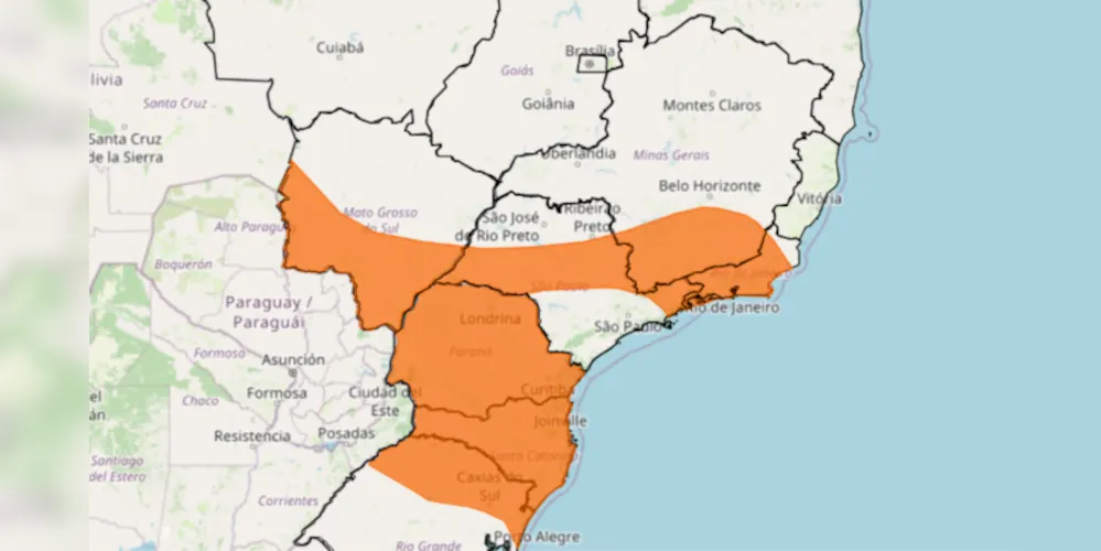 Alerta laranja para tempestades, chuva intensa, raios e granizo no Sul, Sudeste e MS