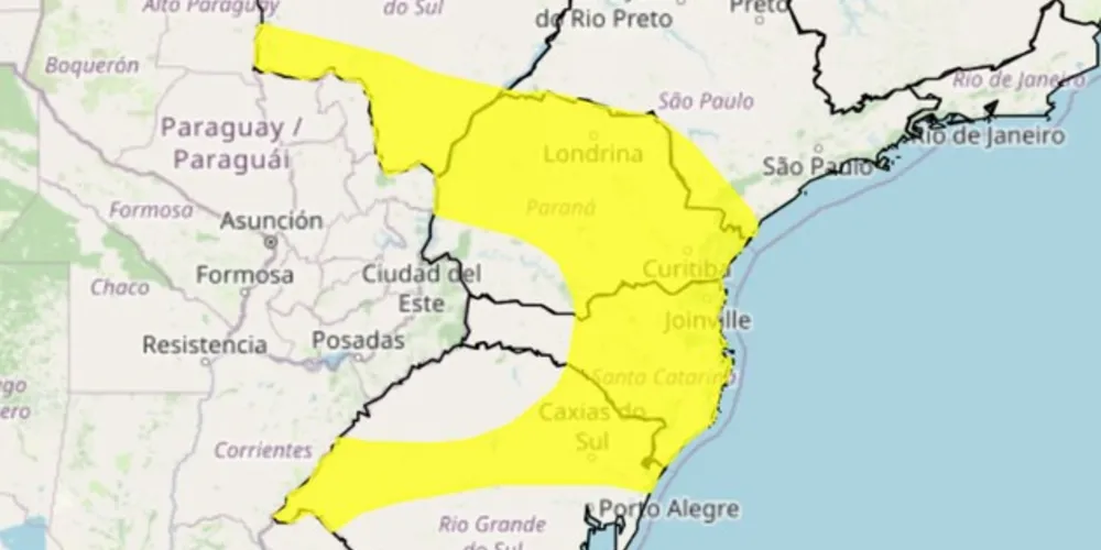 Alerta pega grande parte do Estado do Paraná