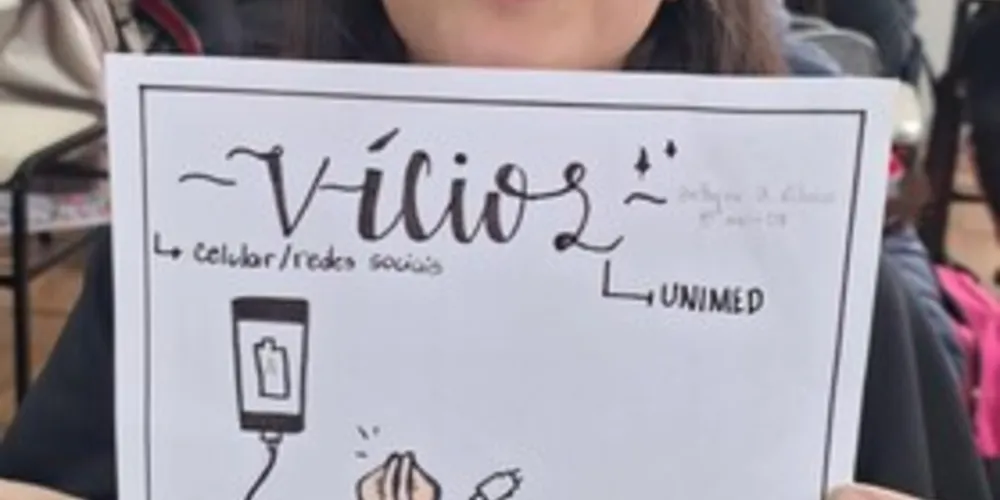 Após realizarem estudos sobre o tema, os alunos foram desafiados a expressar como compreenderam o assunto, através de desenhos e textos