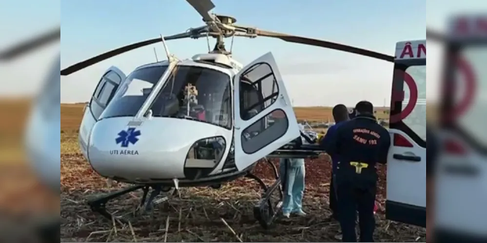 Vítima foi levada ao hospital pelo resgate aéreo