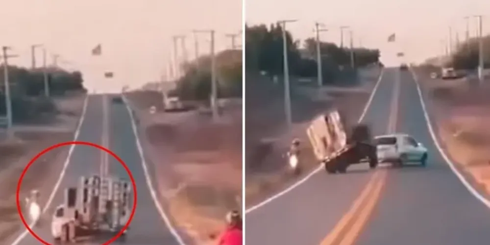 Carro com paredão quase atingiu motocicleta com três passageiros em Morada Nova