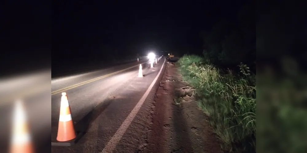 A equipe realizou policiamento no trecho sentido Guarapuava a Pinhão, onde foi realizada a sinalização com cones e placa