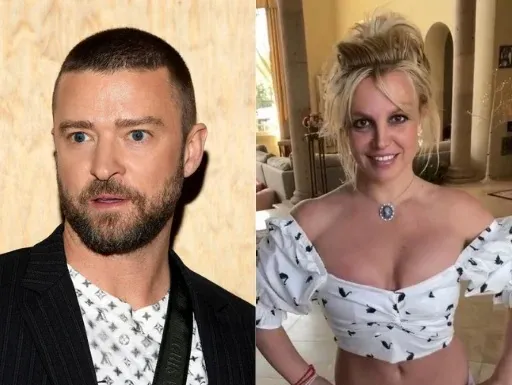 À esquerda Justin Timberlake e à direita Britney Spears