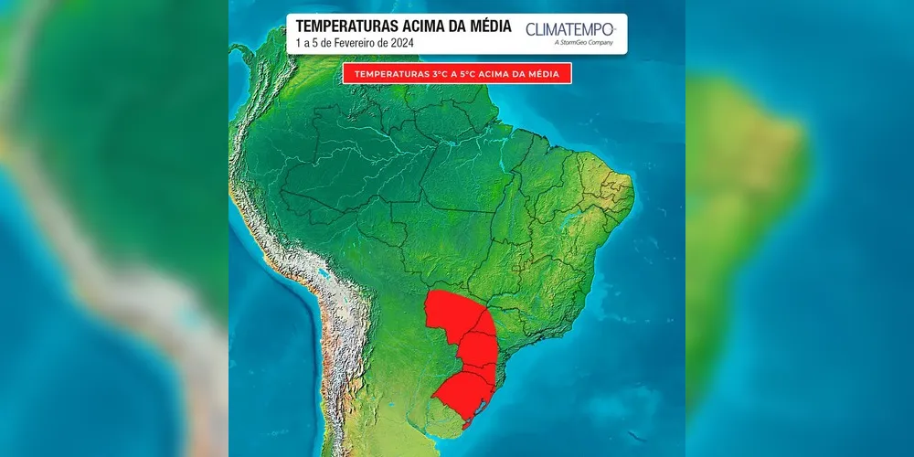 Mapa mostra as regiões que terão altas temperaturas