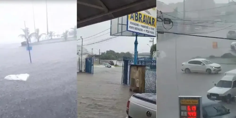 Chuva ultrapassa 105 mm em poucas horas, alaga ruas e deixa famílias ilhadas em Guaratuba
