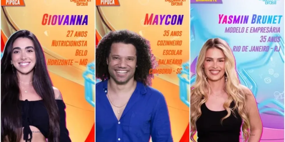 Giovanna, Maycon e Yasmin Brunet formam o primeiro Paredão do 'BBB 24'