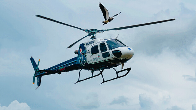 O helicóptero do Samu se deslocou da base aérea de Maringá até Jussara