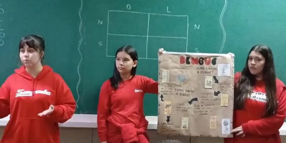 Parte dos trabalhos da turma envolveu apresentações para os colegas, alertando sobre os perigos da dengue.