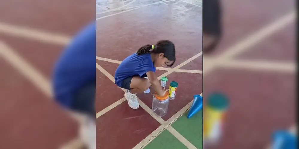 Os alunos participaram ativamente na montagem do circuito, decidindo quais exercícios fariam parte do trajeto.