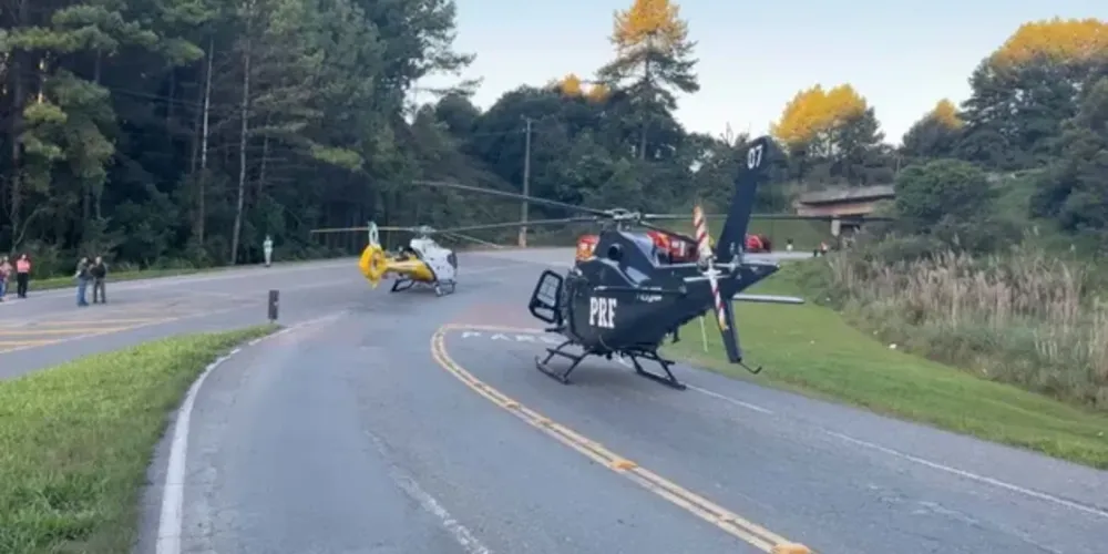 Helicópteros socorrem vítimas após acidente em Balsa Nova