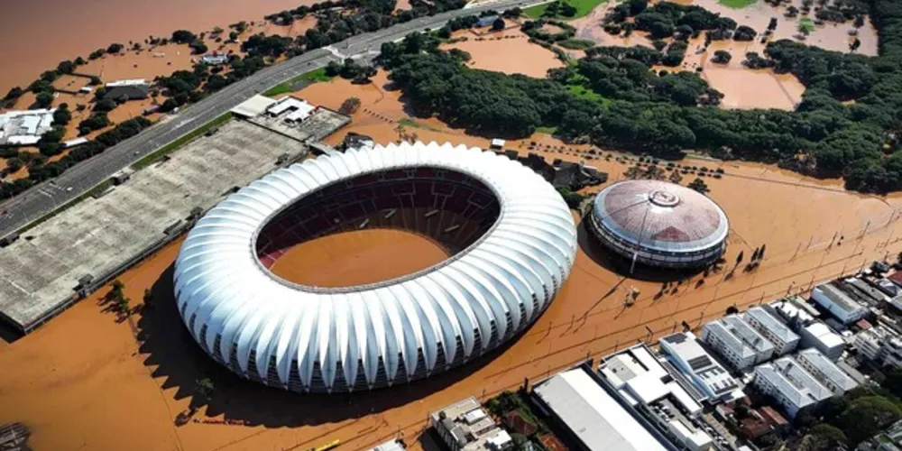 Estádio do Internacional, após as chuvas no Estado