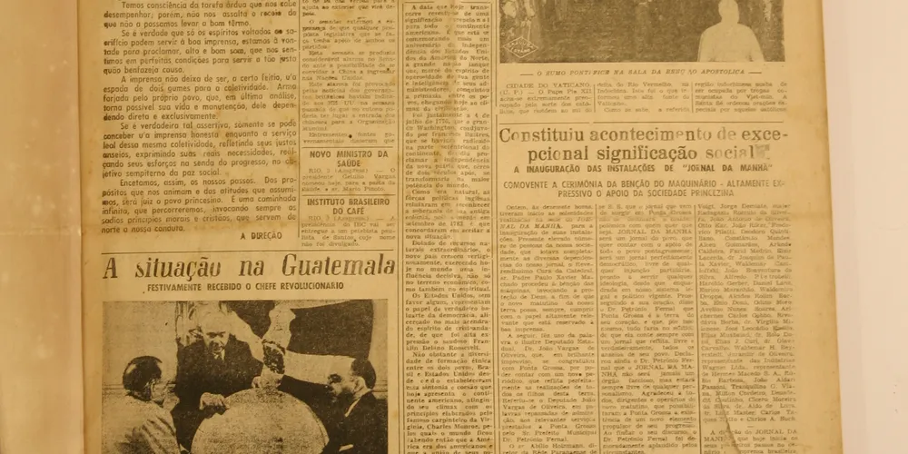 Primeira capa do Jornal da Manhã, que foi fundado em 4 de julho de 1954, iniciando uma nova história no jornalismo