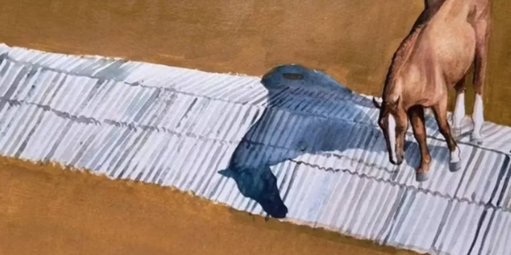 A tela tem 56 centímetros de largura por 47 centímetros de altura