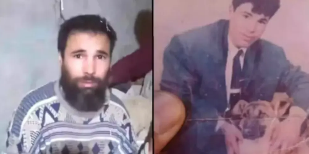 À esquerda, imagem do homem após ser resgatado; à direita, uma fotografia anterior ao seu desaparecimento