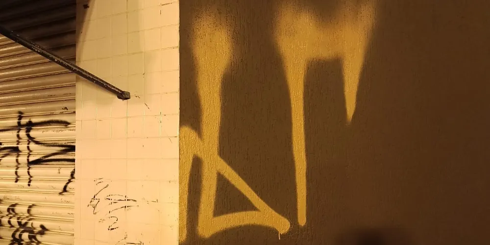 Parede de estabelecimento comercial foi pichada na madrugada de domingo (2)