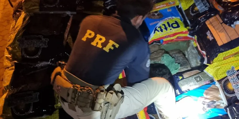 Droga estava debaixo de carga de sacos de ração animal