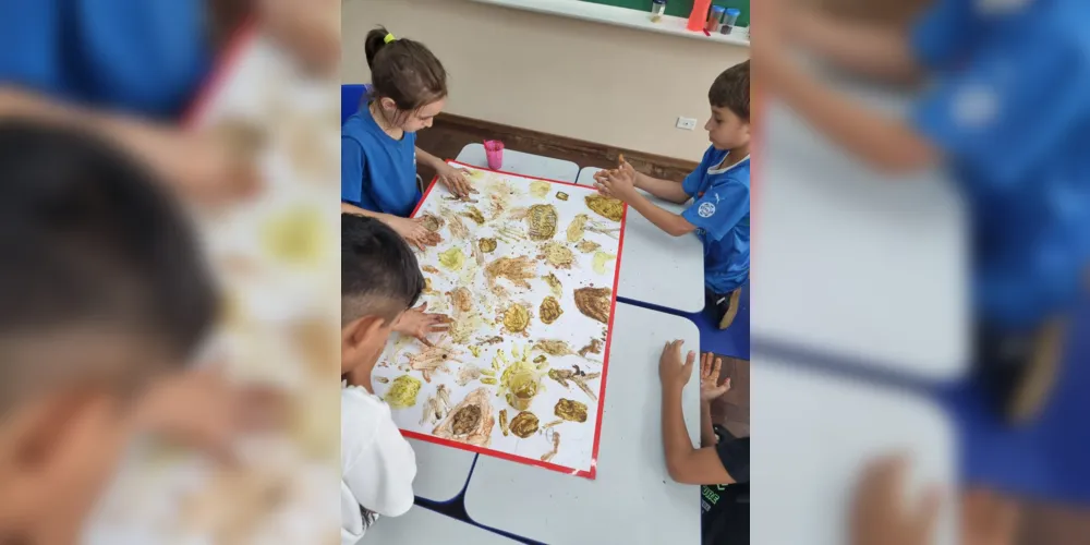 Uma das principais atividades realizadas pela turma foi a realização de desenhos rupestres feitos com tintas confeccionadas em sala de aula