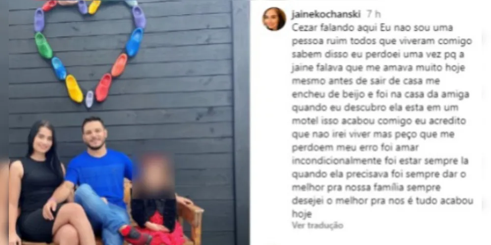 Mensagem foi postada na rede social da vítima