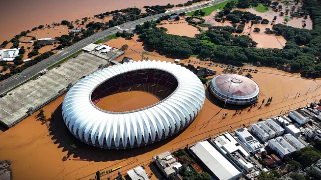 Estádio do Internacional, após as chuvas no Estado