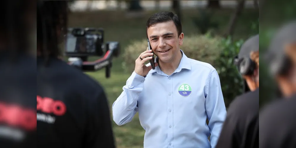 Aliel Machado (PV) durante gravação de programa eleitoral