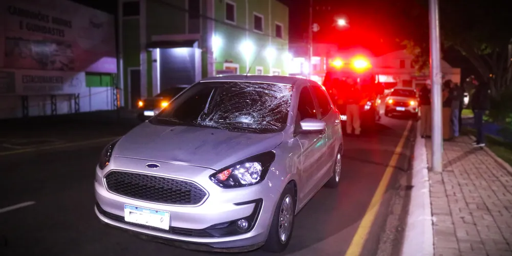 Vidro frontal do carro ficou danificado, após o atropelamento