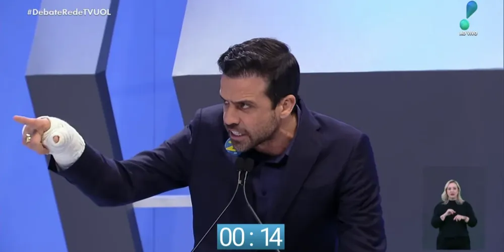 Candidatos Pablo Marçal (PRTB) e Ricardo Nunes (MDB) discutiram durante o primeiro bloco do debate