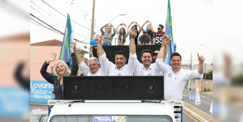 Marcelo Rangel (PSD) durante atividade de campanha ao lado do governador Ratinho Junior