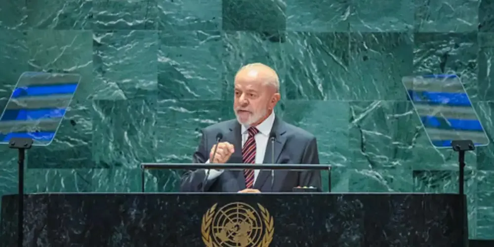 O presidente Lula (PT) discursou durante a Cúpula do Futuro, realizada neste domingo (22)