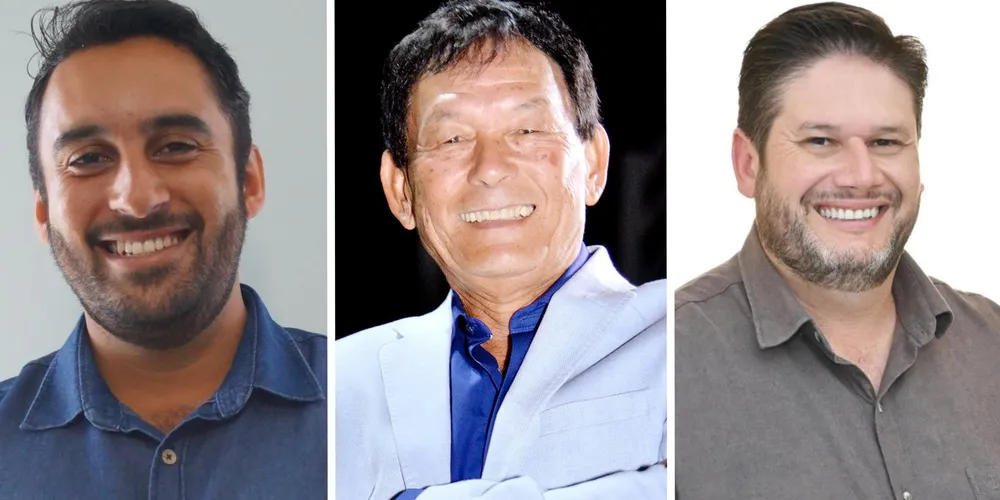 Lucas Machado (à esquerda), Chogo Fukuda (centro) e Ricardo Hornung (à direita) disputarão à Prefeitura
