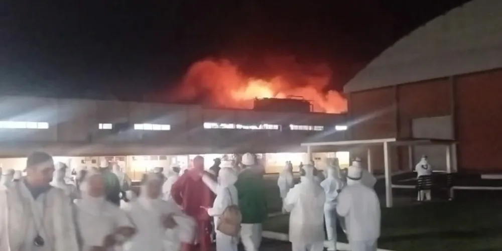 Em imagens, trabalhadores aparecem do lado de fora da indústria