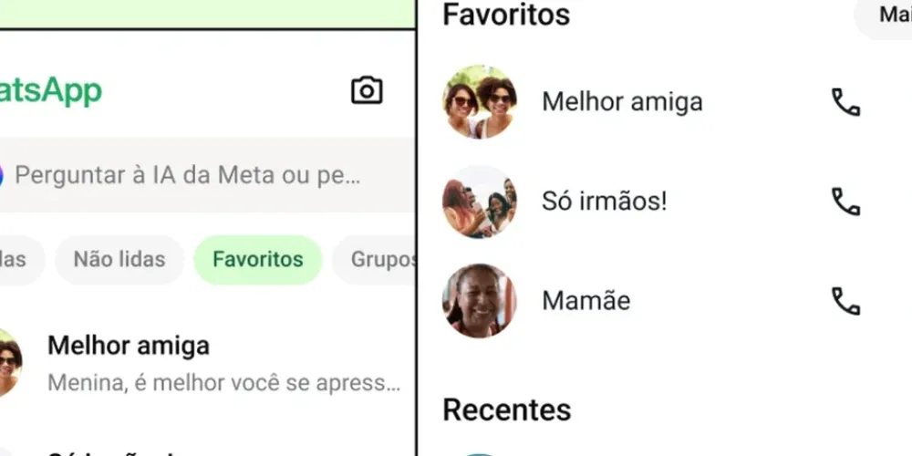 Os mesmos contatos selecionados também aparecem com destaque na tela "Ligações"
