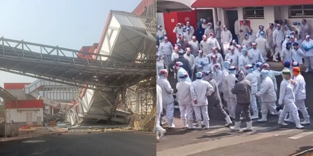 Com a queda da estrutura de ferro, um tubo de amônia foi atingido