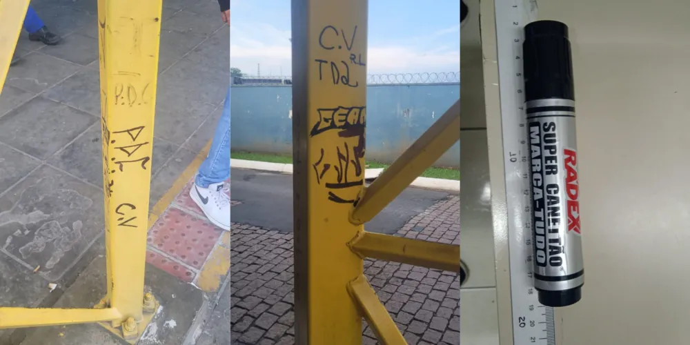 Pichações foram feitas com um pincel atômico