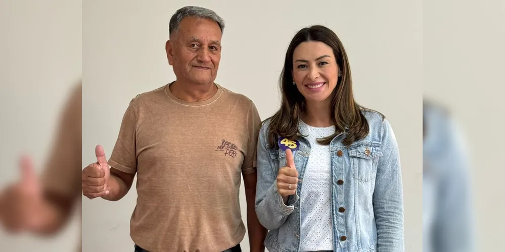 Mabel Canto (PSDB) ao lado do presidente municipal do partido Avante, Amadeu Edson Santos