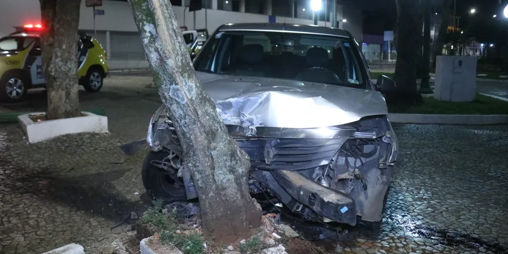 A colisão causou danos à árvore e ao veículo