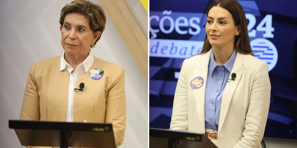 Elizabeth Schmidt e Mabel Canto durante debate ocorrido no 1º turno, no estúdio do Grupo aRede