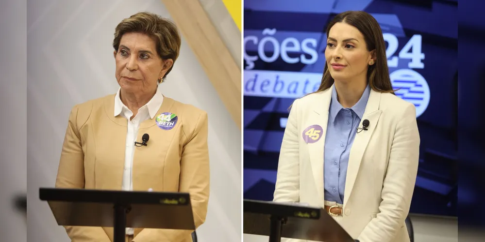 Elizabeth Schmidt e Mabel Canto durante debate ocorrido no 1º turno, no estúdio do Grupo aRede