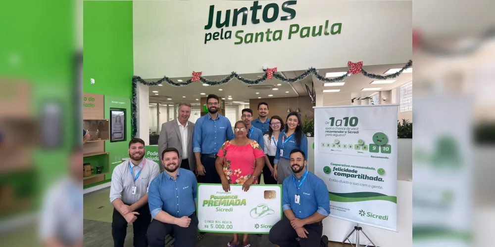 A ganhadora, Zilda Pina Oliveira, ganhou R$ 5 mil da premiação semanal e foi recebido pela equipe da Agência Ponta Grossa Santa Paula