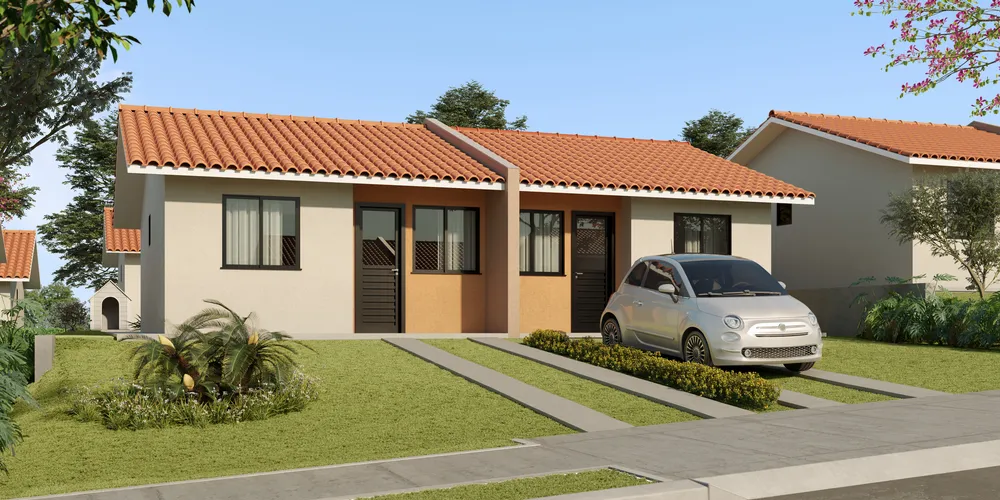 As casas serão geminadas 2 a 2, com passagem lateral