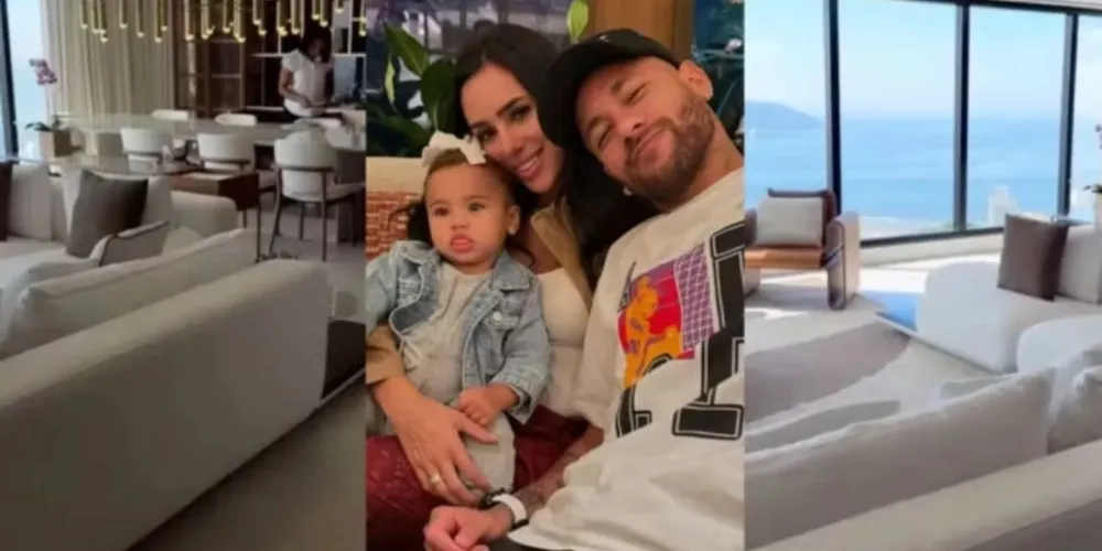 A famosa exibiu a ampla sala de estar da casa de luxo, que possui uma vista de tirar o fôlego