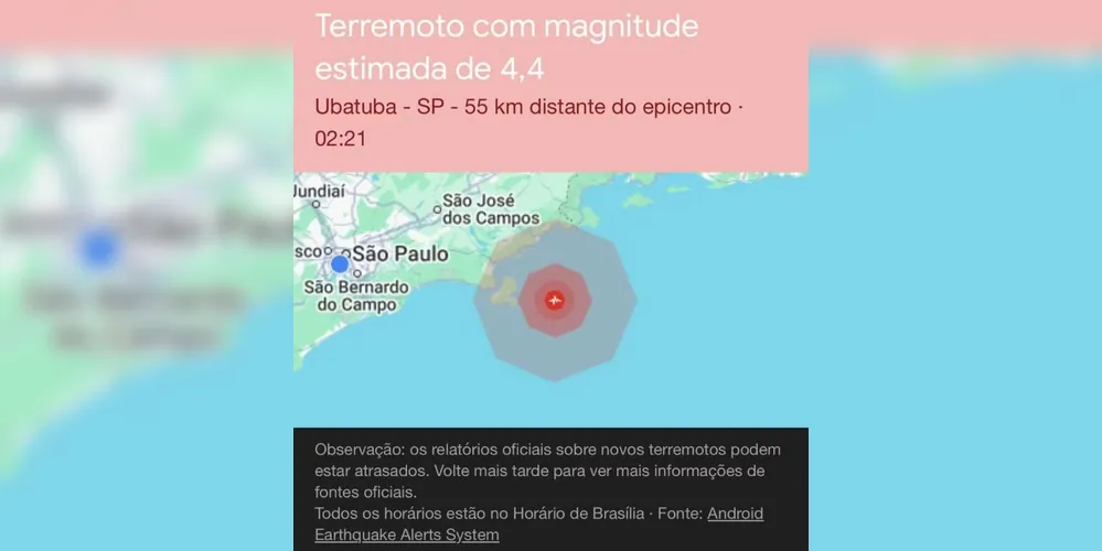 A USP relatou que seu site oficial de monitoramento sismológico ficou fora do ar durante a madrugada