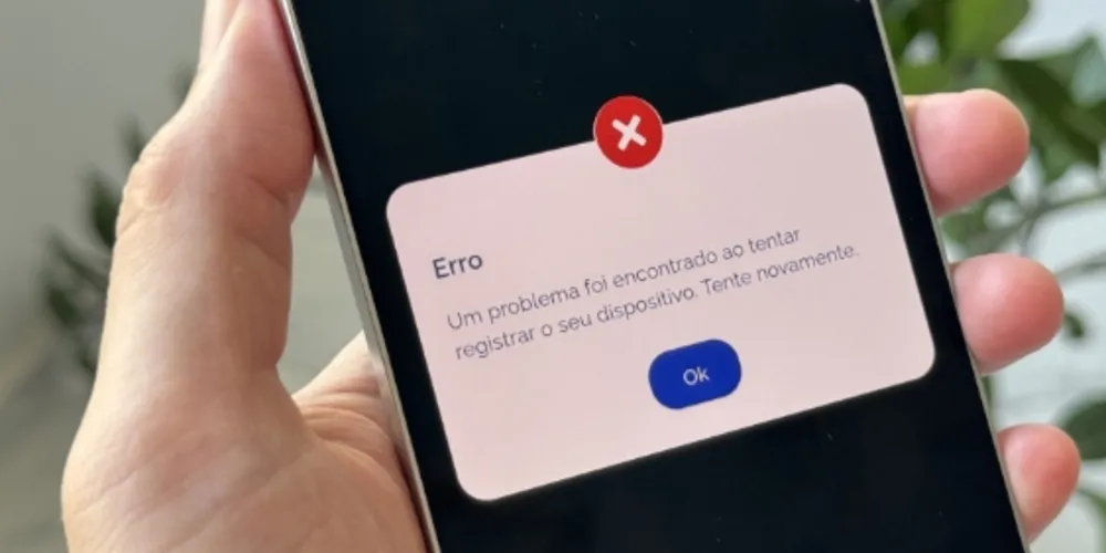 O app exibe uma mensagem de erro ao registrar dispositivo