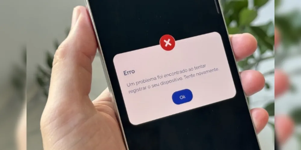 O app exibe uma mensagem de erro ao registrar dispositivo