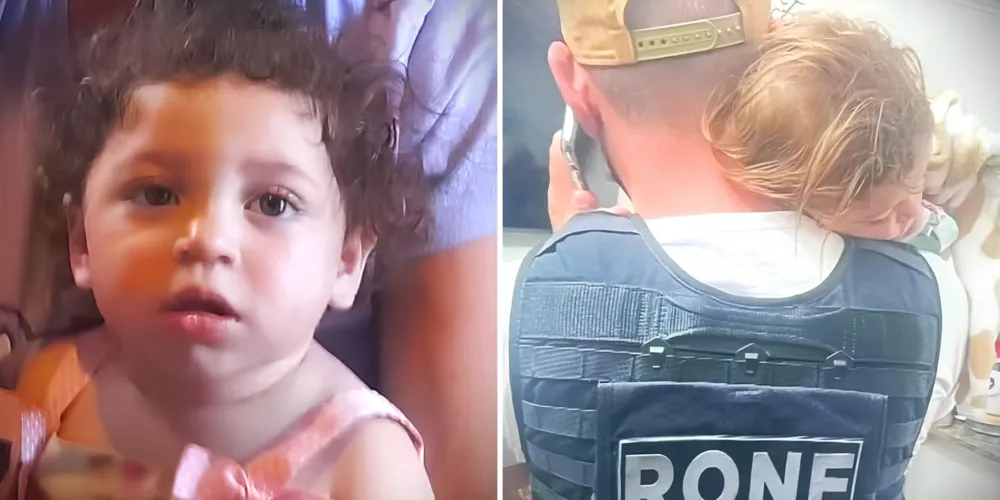 À direita a foto de Eloah, no momento em que foi resgatada pelos agentes de segurança