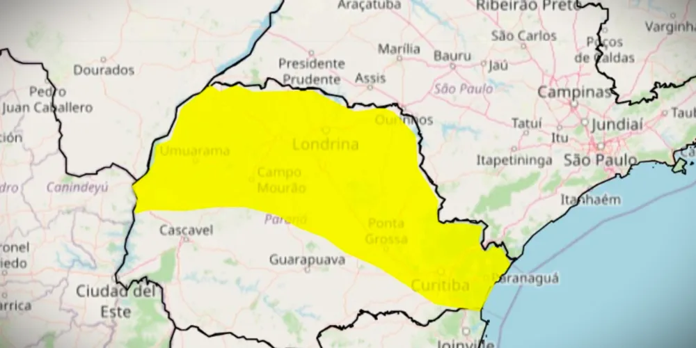 Mapa mostra as regiões que estão em alerta para chuva forte